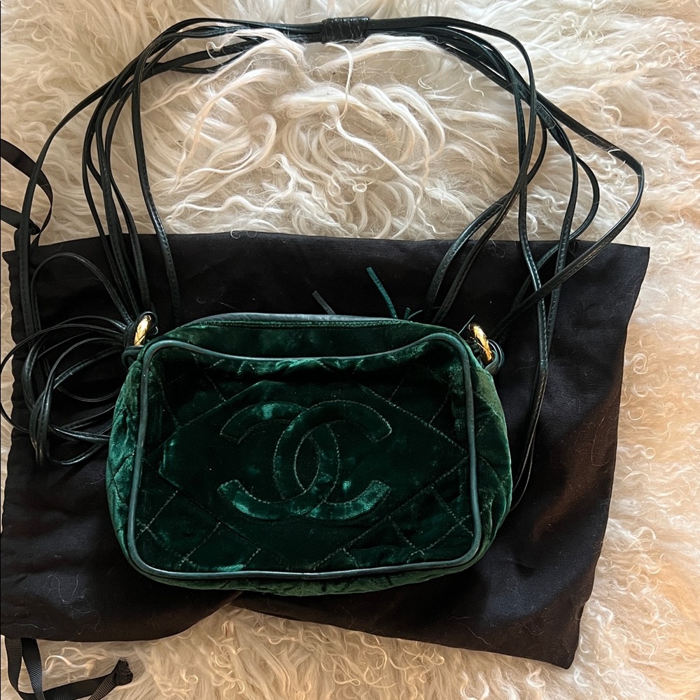 Chanel Emerald Velvet Crossbody Bag